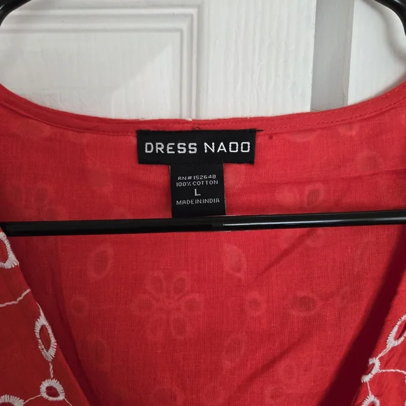 Vibrant Orange Red V-Neck Puff Sleeve Sundress - Picture 7 of 13